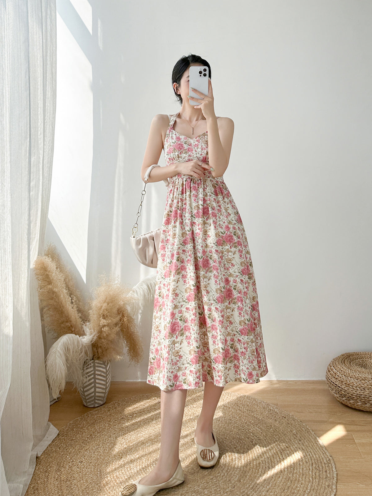 Vintage Rose Halter Midi Dress (2 Colors)