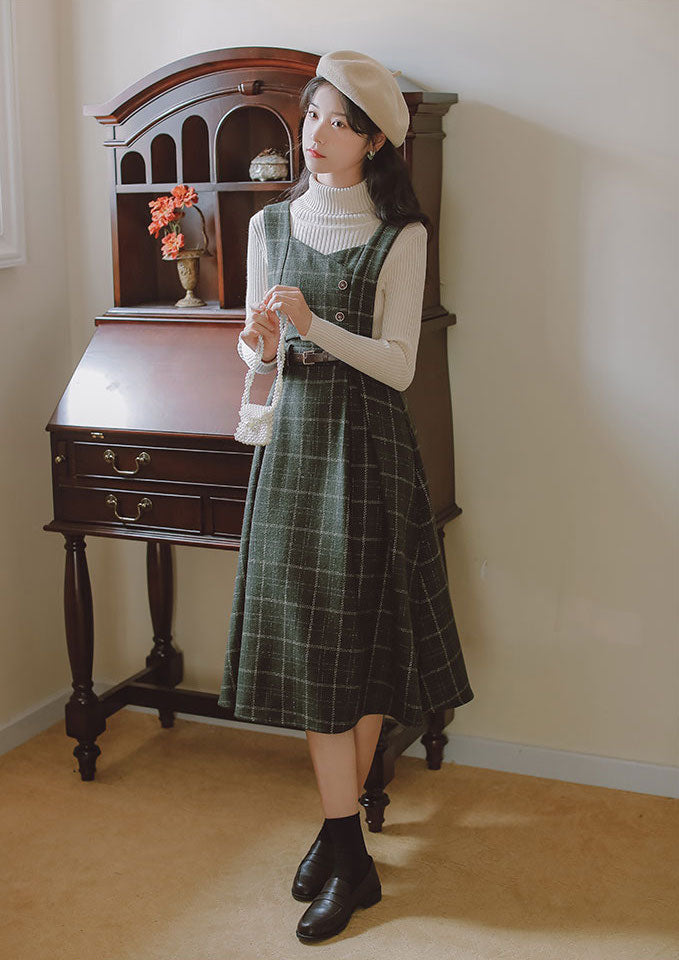 Plaid Pinafore Midi Dress (3 Colors)