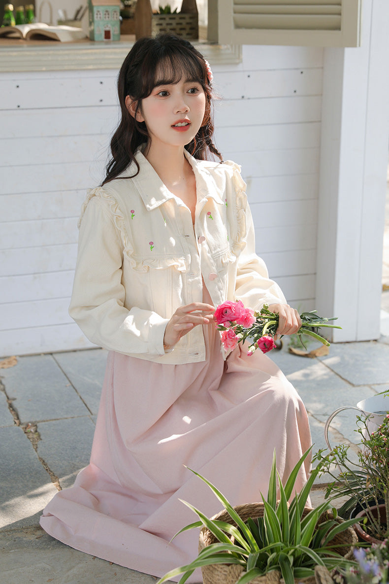 Budding Blossoms Cropped Jacket (White)