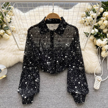 Sheer Starry Button Up Shirt (2 Colors)