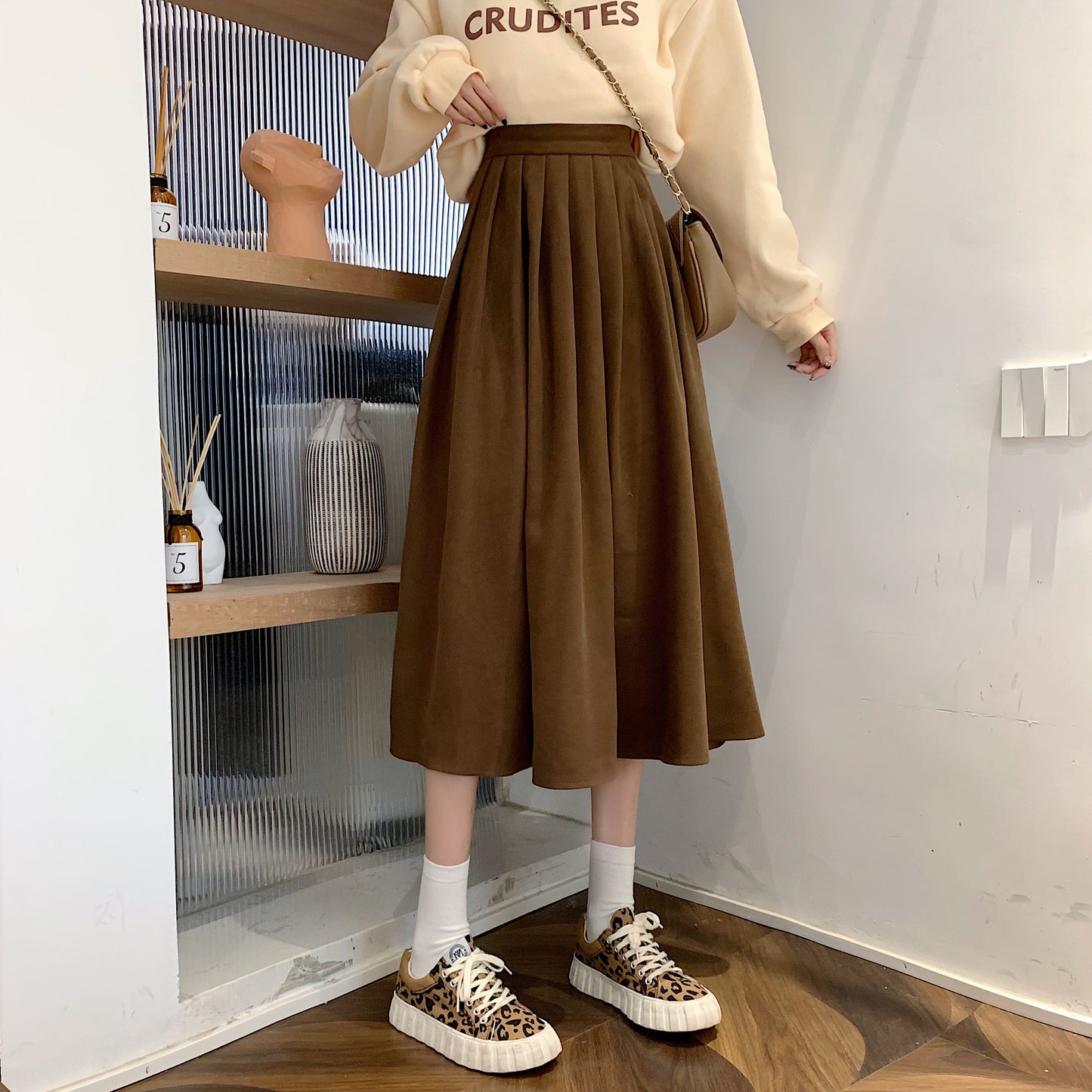 Corduroy Suede Midi Skirt (5 Colors)