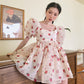 Strawberry Babydoll Puff Sleeve Dress (Cream)