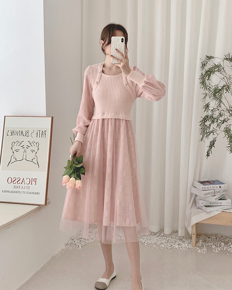 Lace Knit Sweater Dress (3 Colors)