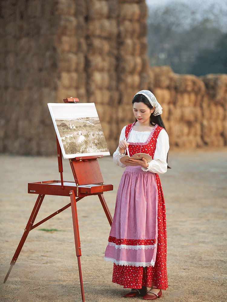 Floral Gingham Folk Dress (Red/White)