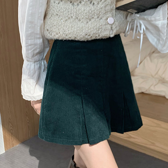 Corduroy Pleated Skirt (2 Colors)