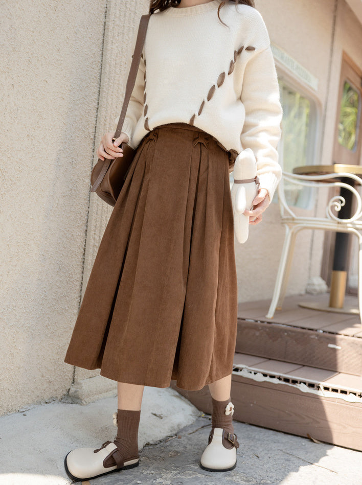 Corduroy Bow Midi Skirt (3 Colors)