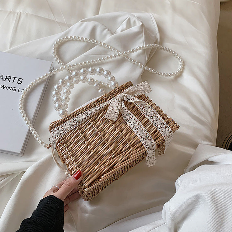 Straw bag with discount pearls