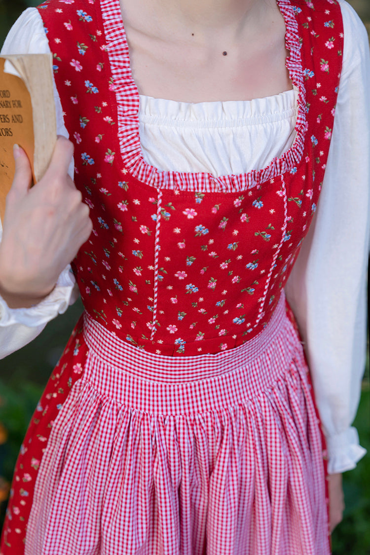 Floral Gingham Folk Dress (Red/White)
