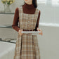 Latte Plaid Pinafore Dress (Khaki)