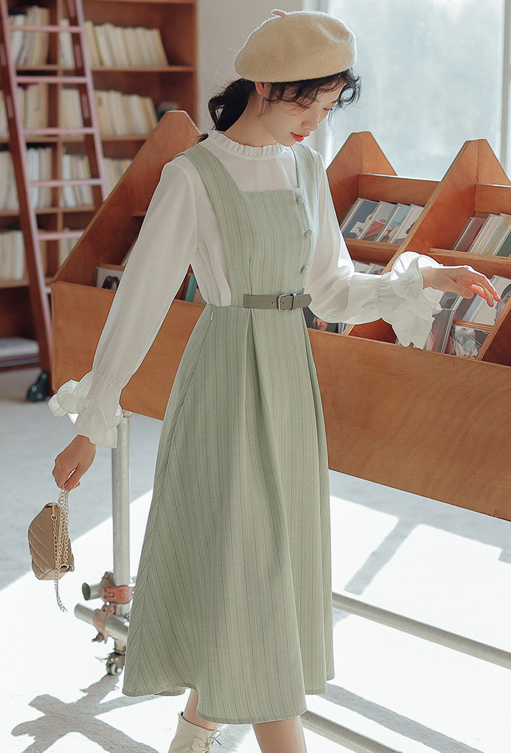 Pastel Stripe Pinafore Dress (4 Colors)