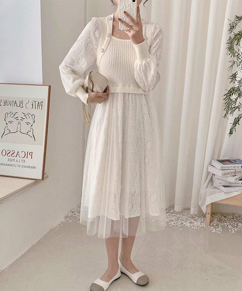 Lace Knit Sweater Dress (3 Colors)