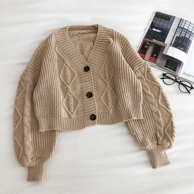 Cropped Cable Knit Cardigan (6 Colors) - Main Image