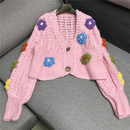 Chunky Knit Daisy Cropped Cardigan (3 Colors)
