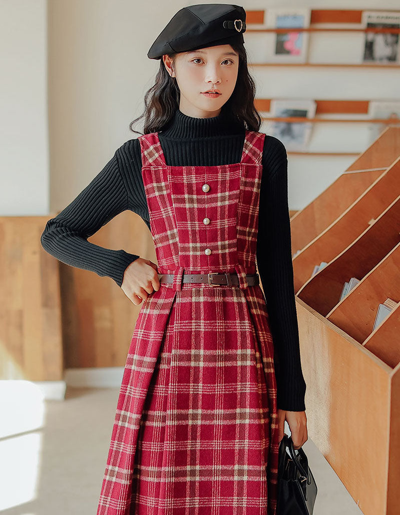 Holiday Plaid Pinafore Midi Dress (2 Colors)