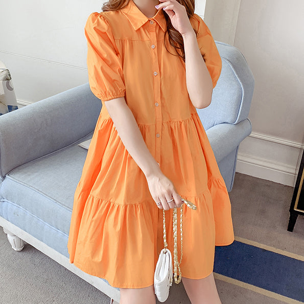 Puff Sleeve Tiered Shirt Dress (5 Colors)