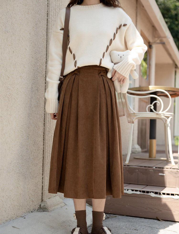 Corduroy Bow Midi Skirt (3 Colors)