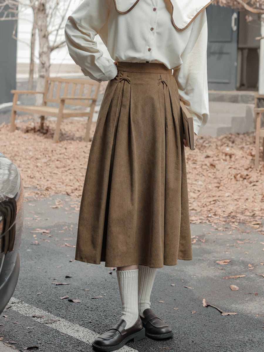 Corduroy Bow Midi Skirt (3 Colors)