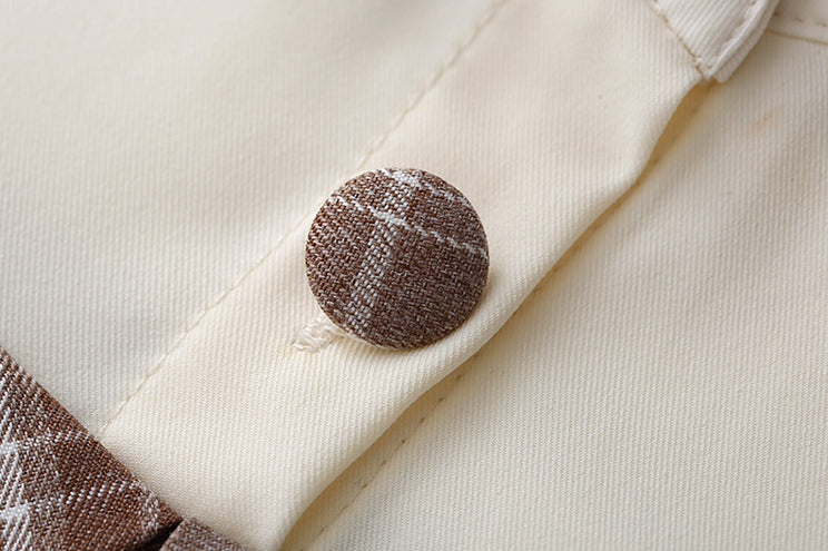 Cocoa Plaid Twofer Midi Dress (Cream/Brown)