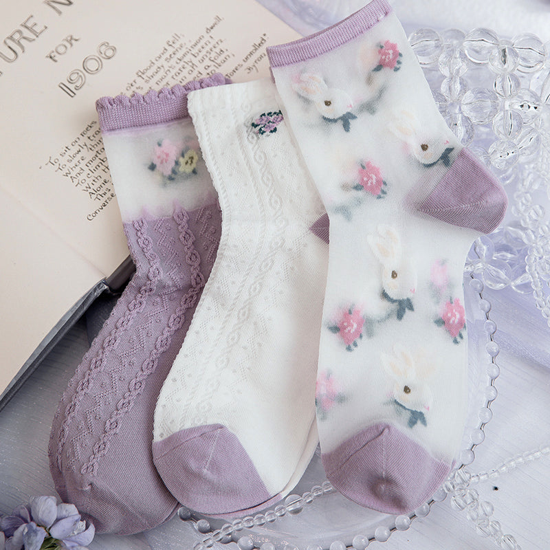 Bunny Mesh Sock Set (Purple)