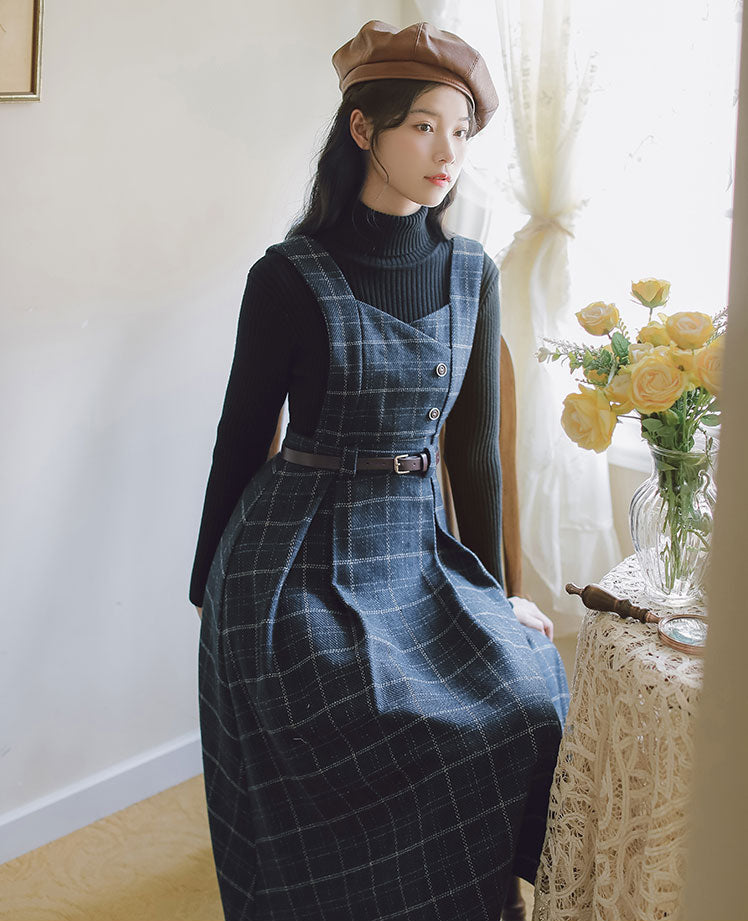 Plaid Pinafore Midi Dress (3 Colors)