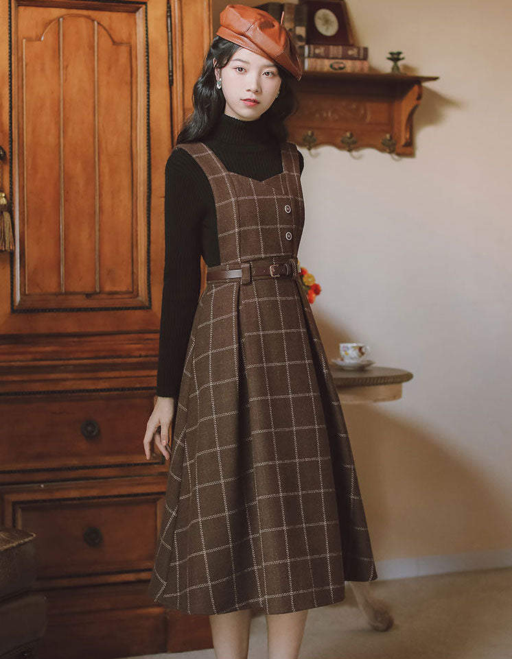 Plaid Pinafore Midi Dress (3 Colors)