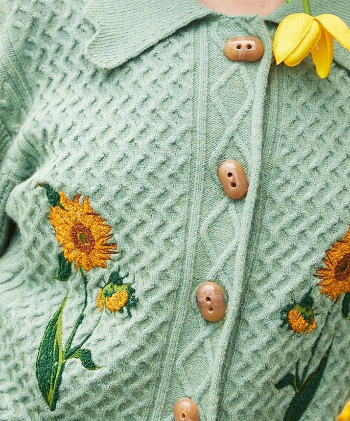 Sunflower Collared Cardigan (Sage)