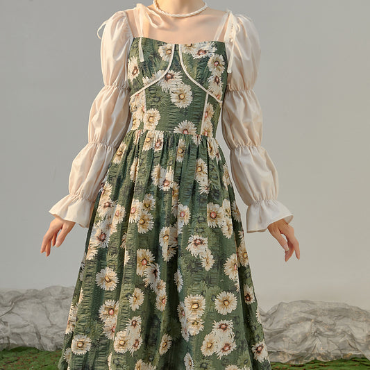 Daisy Cottage Midi Dress (Green)