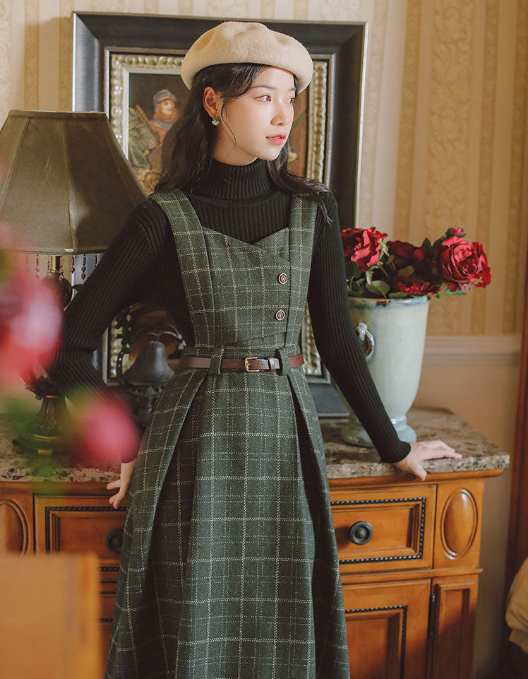 Plaid Pinafore Midi Dress (3 Colors)