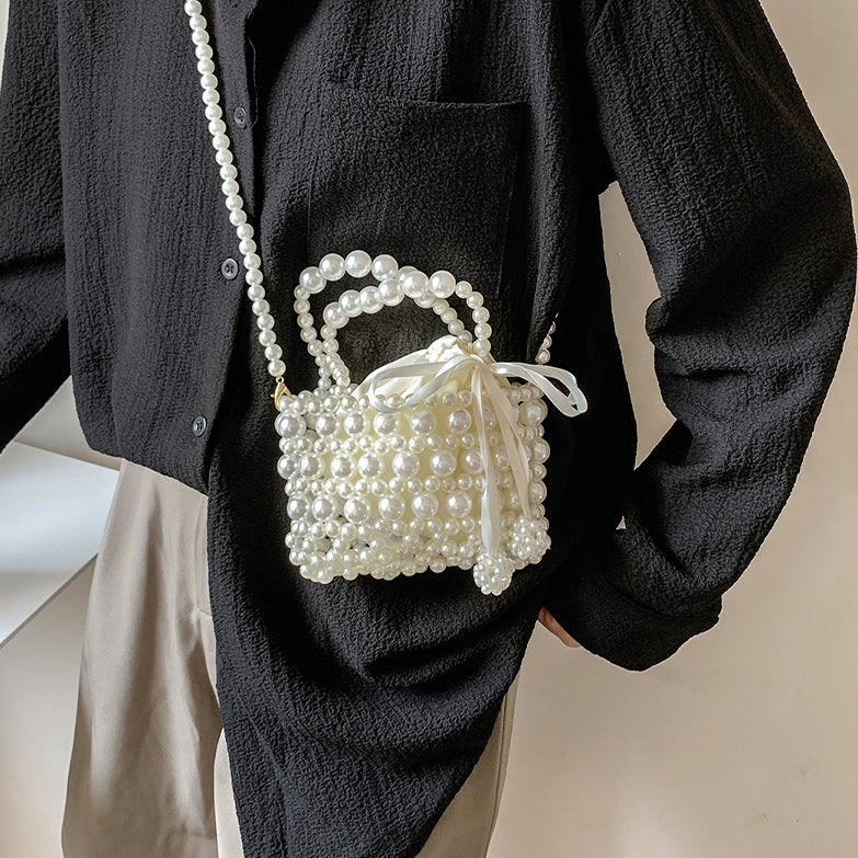 Mini Pearl Beaded Bag (White)