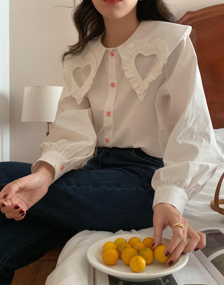 Heart Cutout Collar Button Up Shirt (2 Colors)