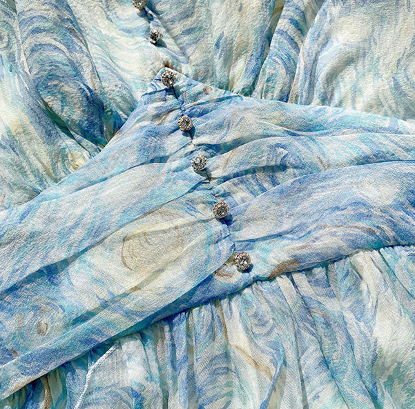 Starry Nights Ruffle Maxi Dress (Blue)