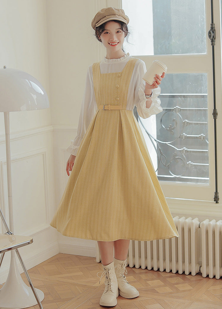 Pastel Stripe Pinafore Dress (4 Colors)