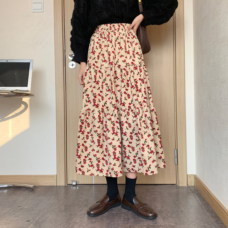 Rose Corduroy Tiered Midi Skirt (3 Colors)