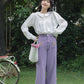 Embroidered Floral Pocket Jeans (Purple)