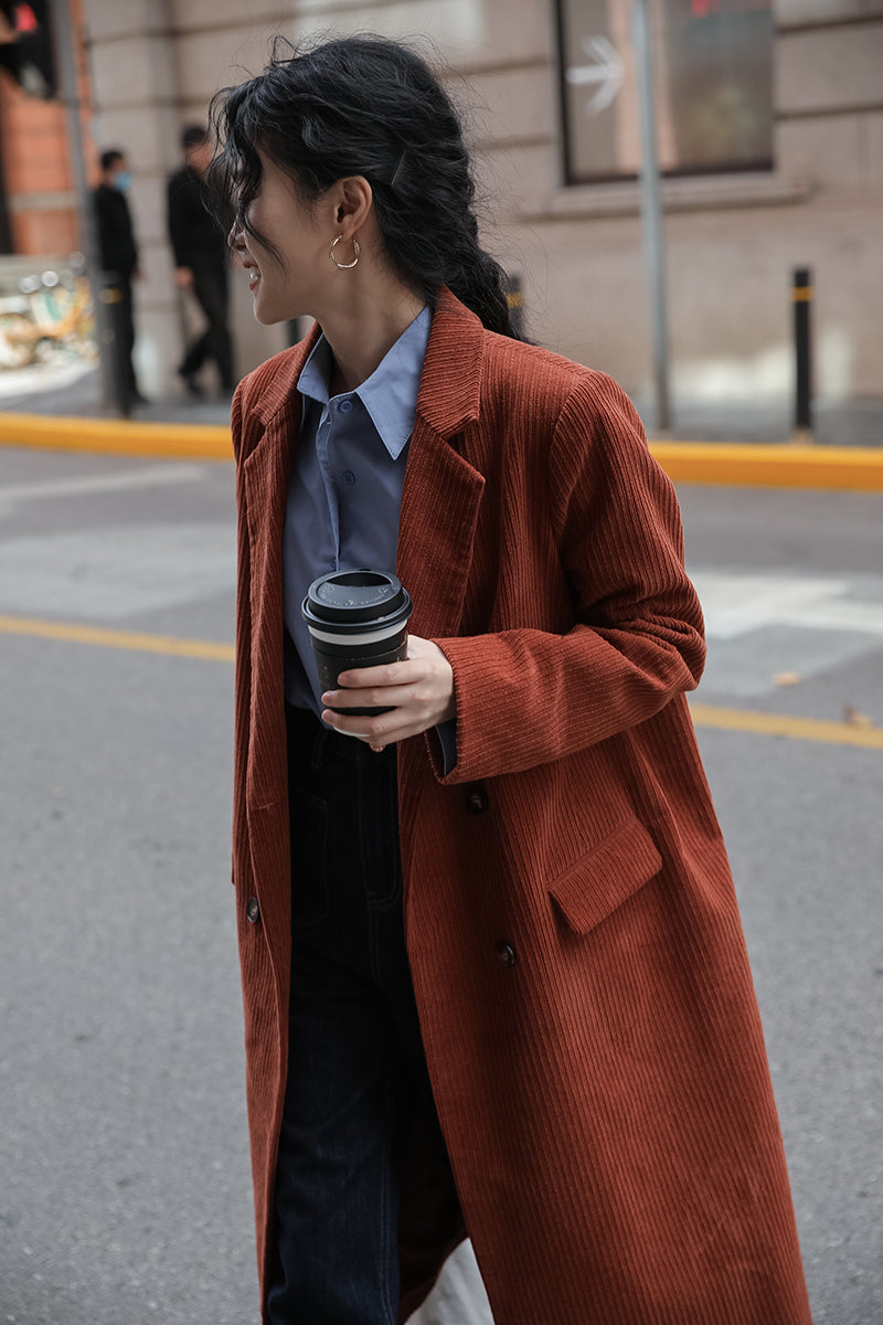 Corduroy Double Breasted Coat (3 Colors)