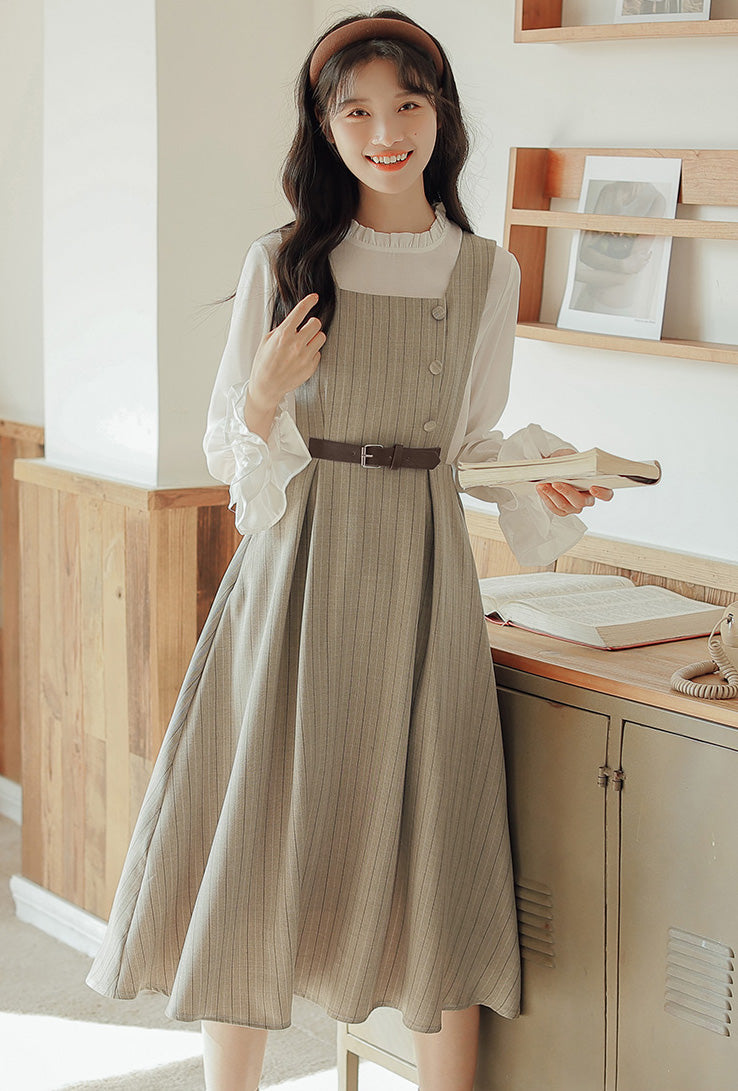 Pastel Stripe Pinafore Dress (4 Colors)