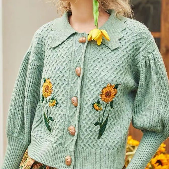 Sunflower Collared Cardigan (Sage)