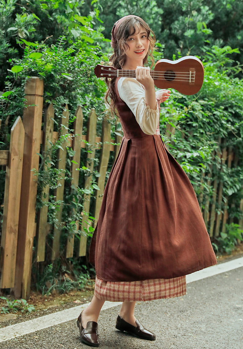 Patchwork Village Dress (Brown/Red)