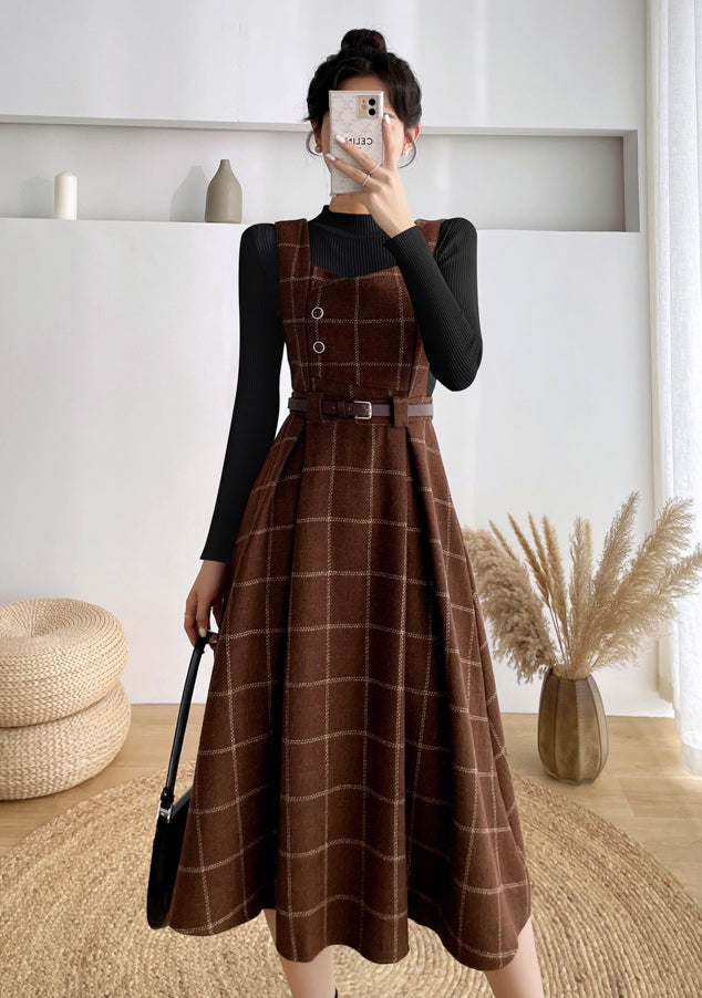 Plaid Pinafore Midi Dress (3 Colors)