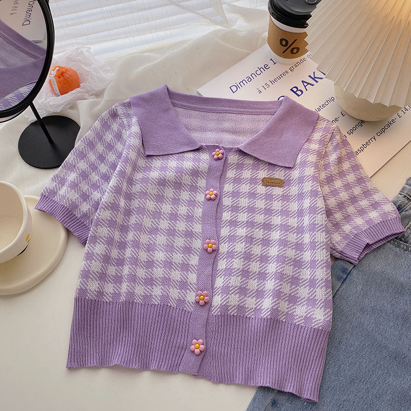 Daisy Gingham Cropped Polo Shirt (2 Colors)