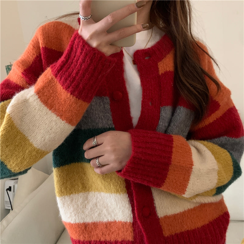 Autumn Rainbow Sweater/Cardigan (Red/Orange)