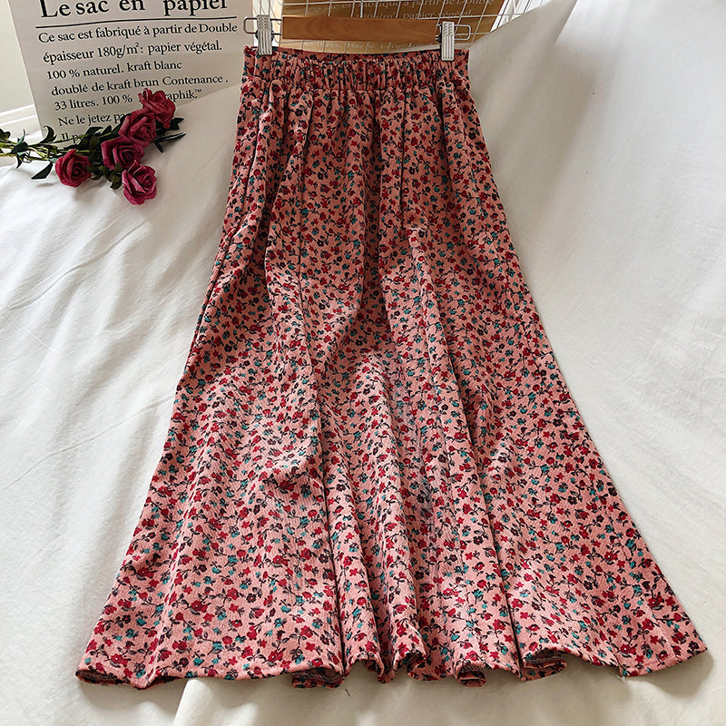 Corduroy Ditsy Floral Midi Skirt (3 Colors)