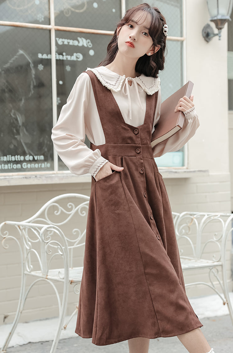 Little Baker Button Up Pinafore Dress (Chocolate)