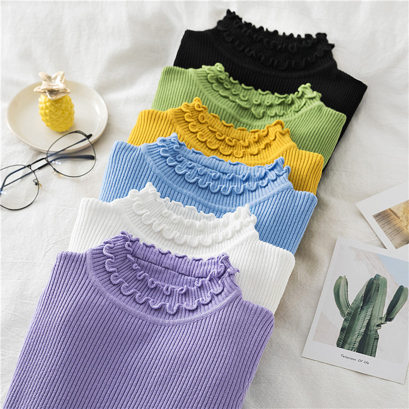 Basic Frilly Mock Neck Sweater (17 Colors)