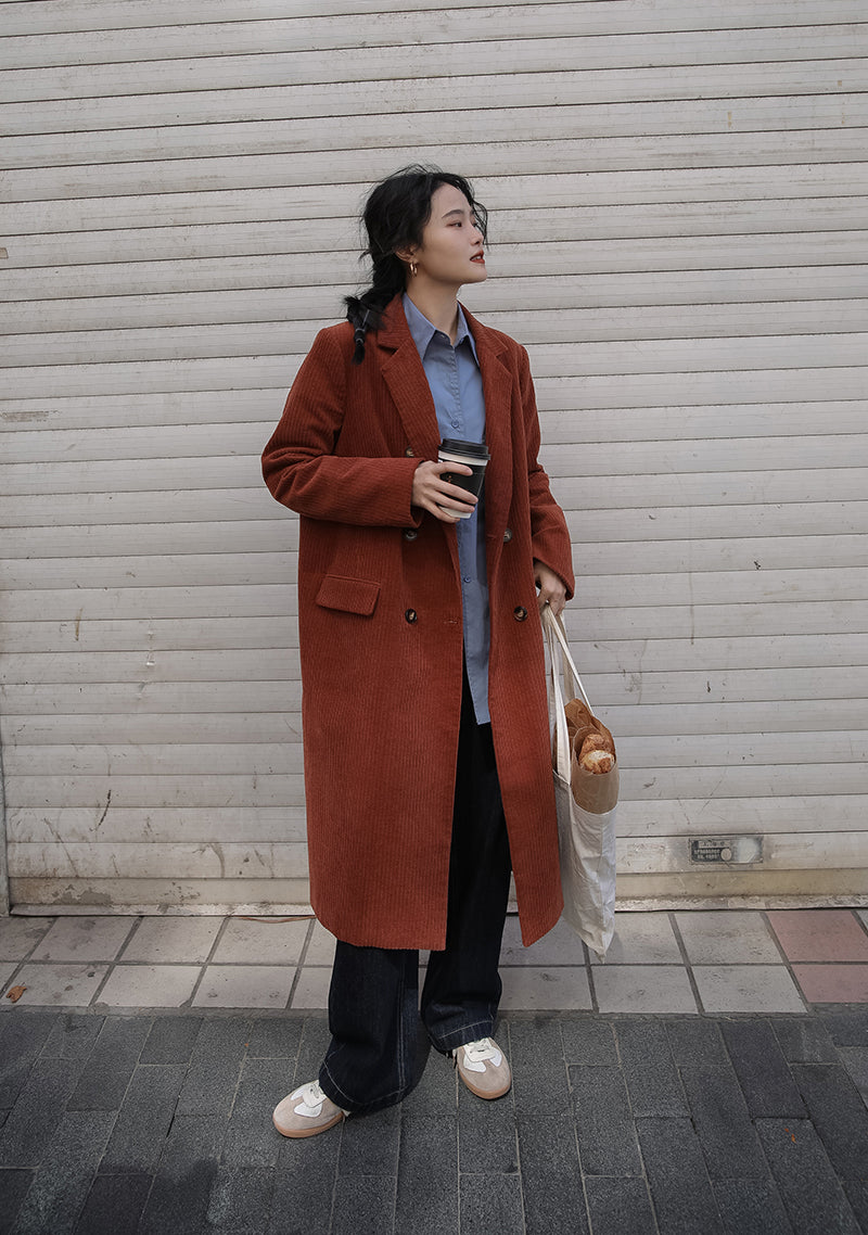 Corduroy Double Breasted Coat (3 Colors)