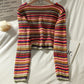 Multicolored Stripe Cropped Cardigan (Pink/Green)