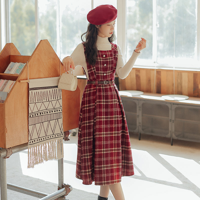 Holiday Plaid Pinafore Midi Dress (2 Colors)