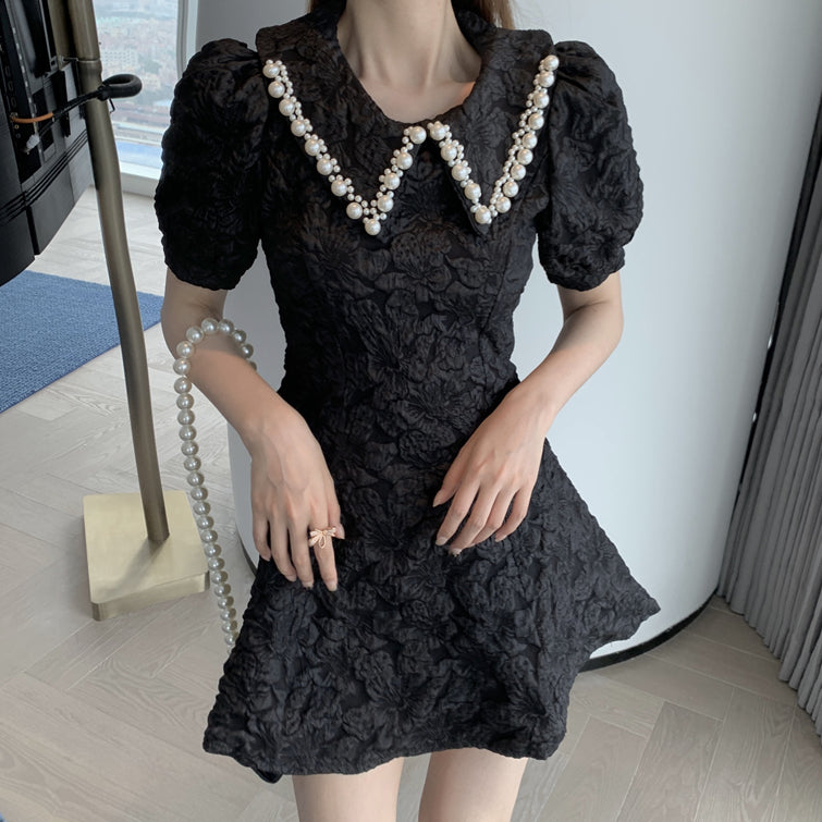 Pearl Collar Jacquard Mini Dress (3 Colors)