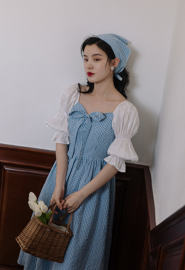 Garden Gingham Midi Dress (Blue)