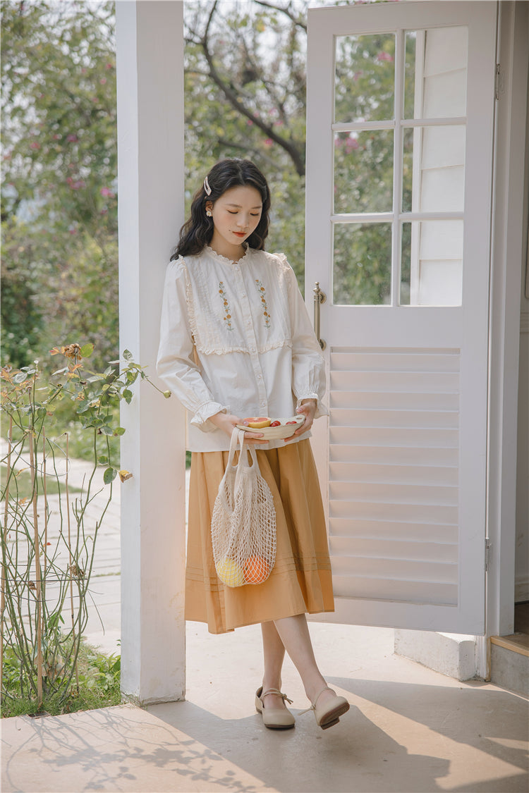 Golden Rose Embroidered Blouse (Cream)